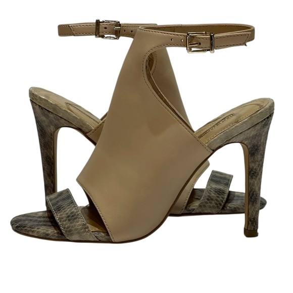 BCBGeneration MALCOLM TAN-SNAKESKIN ANKLE STRAP OPEN TOE HEELS SZ 7.5 MED - Picture 3 of 16